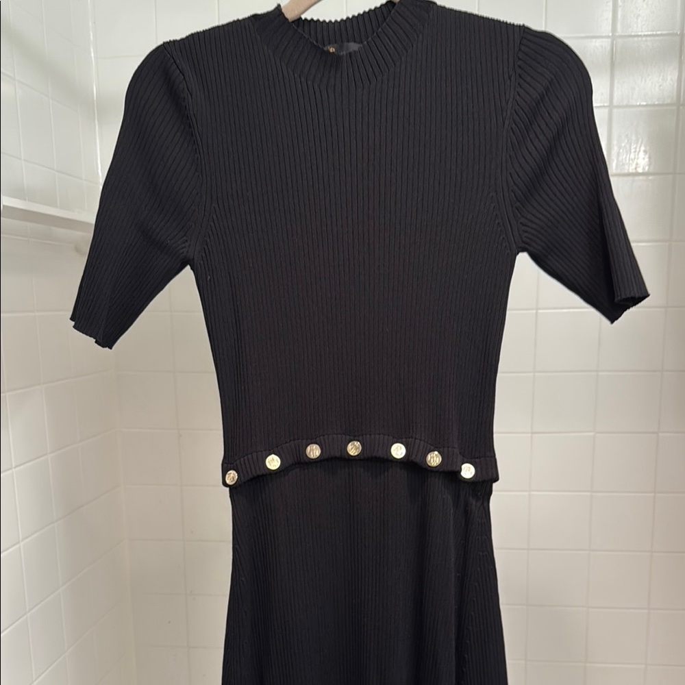 Maje Black and White Sheath Midi Dress